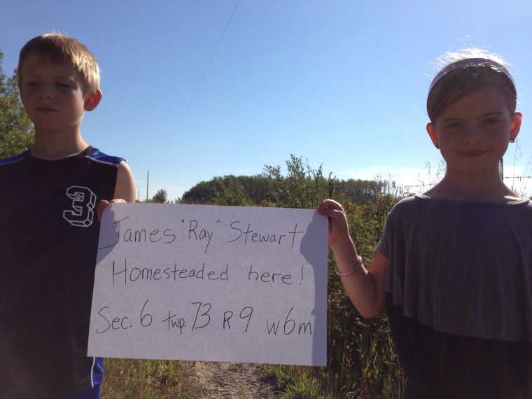 My children standing on the location of Ray Stewart's homestead.