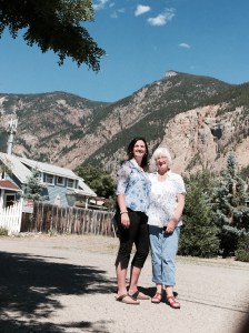 Patricia & Mary in Hedley with the Nickel Plate Mountain in the background.