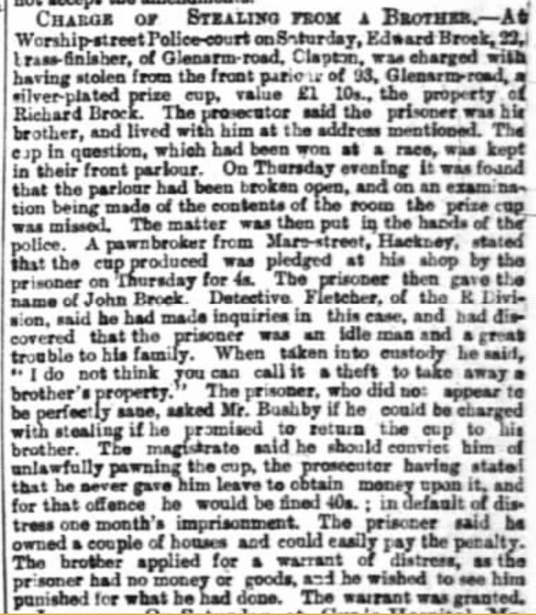 The Times (London, Greater London, England) pg.9 Charge Of Stealing From A Brother Aug. 20, 1883
