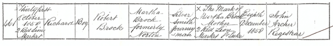 Richard Brock's birth registration.