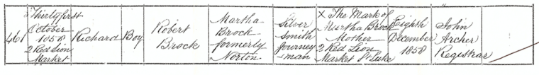 Richard Brock's birth registration.