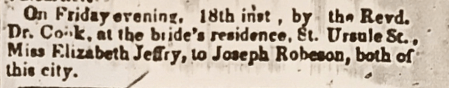 Jeffery-Robertson marriage Quebec Chronicle Mar 23 1853
