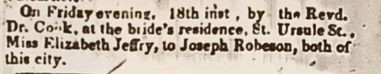Jeffery-Robertson marriage Quebec Chronicle Mar 23 1853
