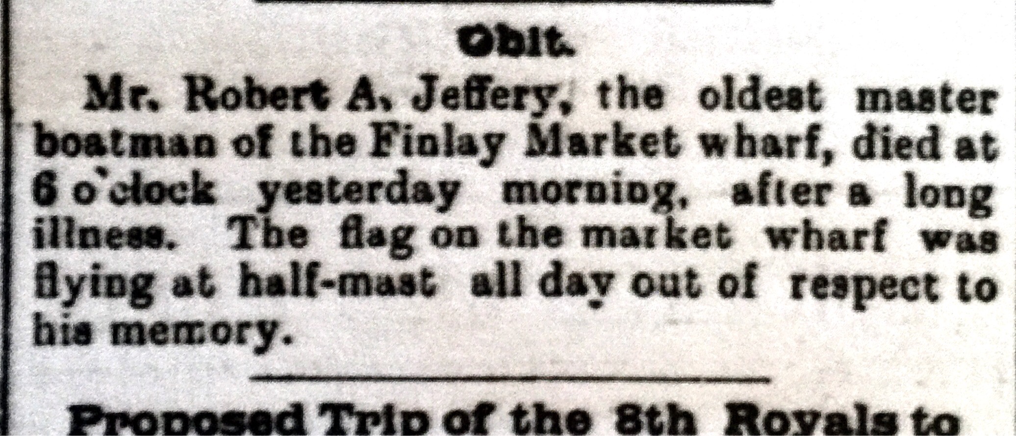 JEFFERY, Robert A obit 4 June 1897 Morning Chronicle