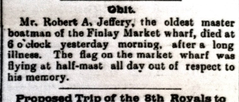 JEFFERY, Robert A obit 4 June 1897 Morning Chronicle