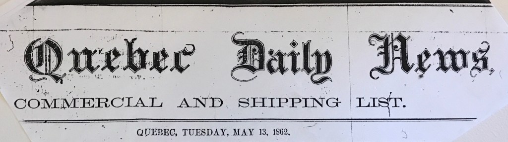 Londonderry to Quebec on the Dr. Kane in 1862