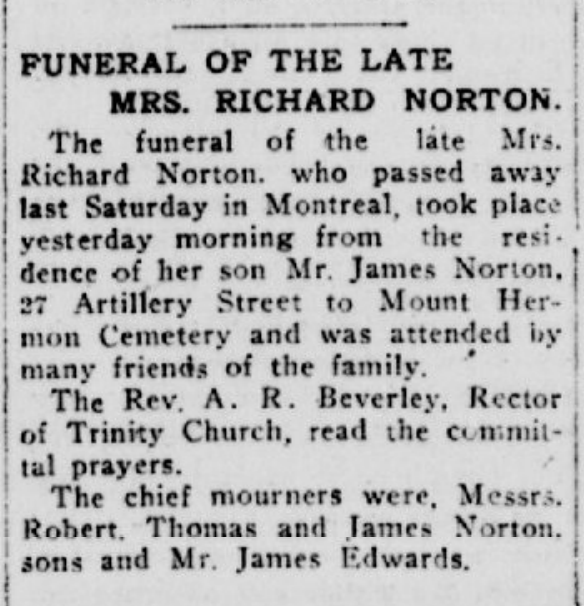 Norton, hanna P Quebec Chronicle Jan 24,1917