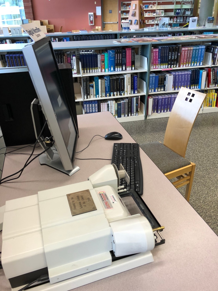 Microfilm reader at the Kelowna Library