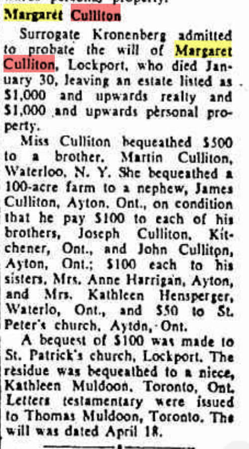 Culliton, Marg Niagara Falls NY Gazette 1953 May