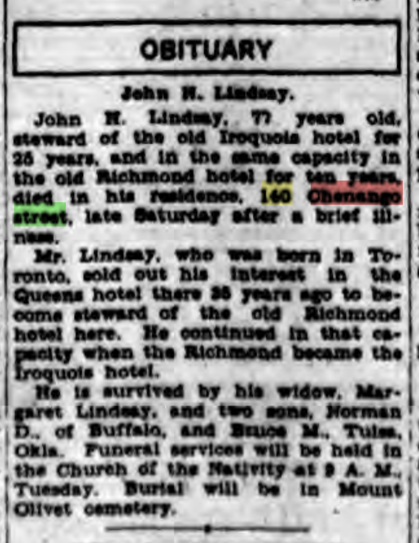 Lindsay Buffalo NY Evening News 1927