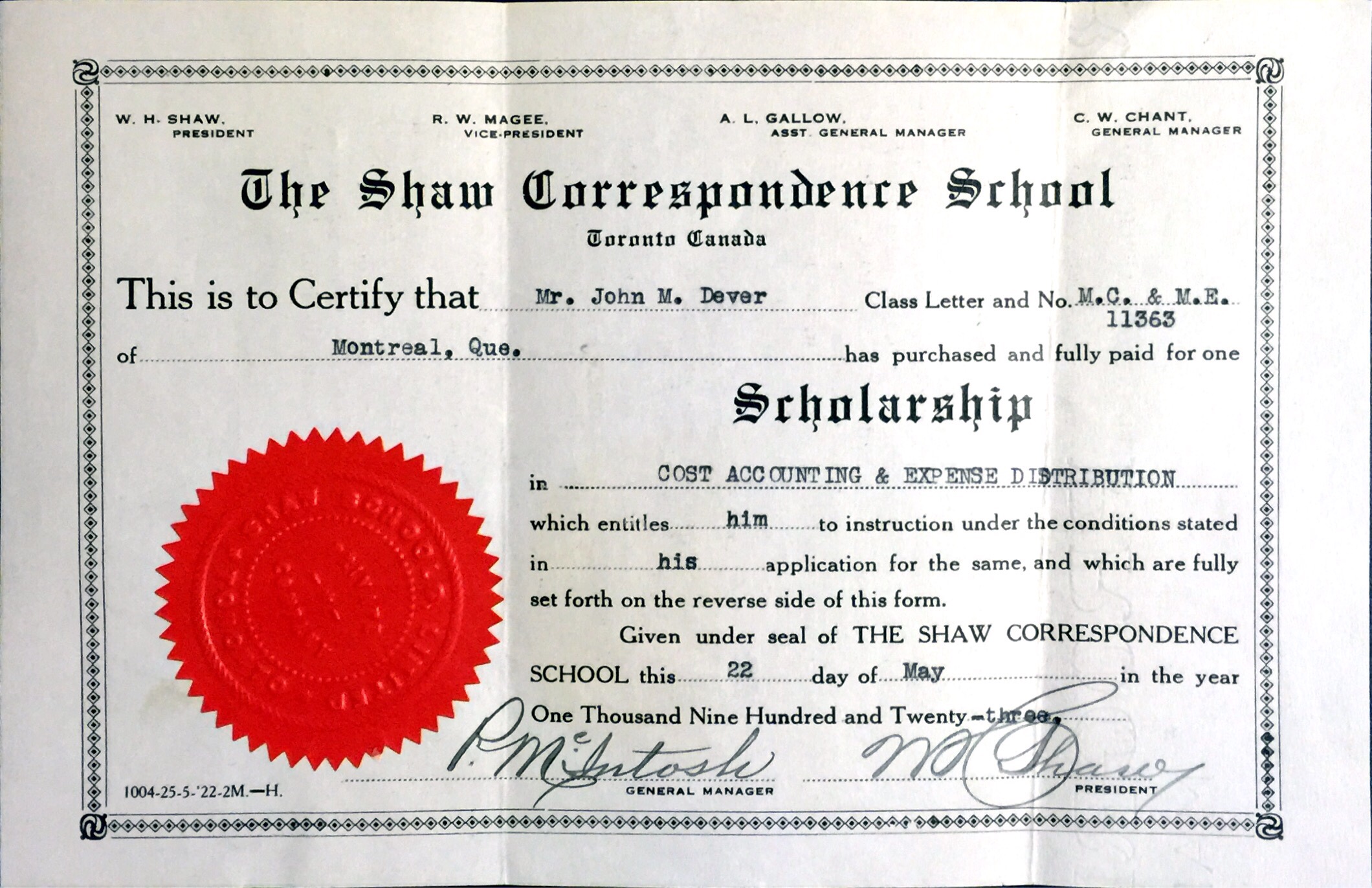 Dever, John M. Correspondence School