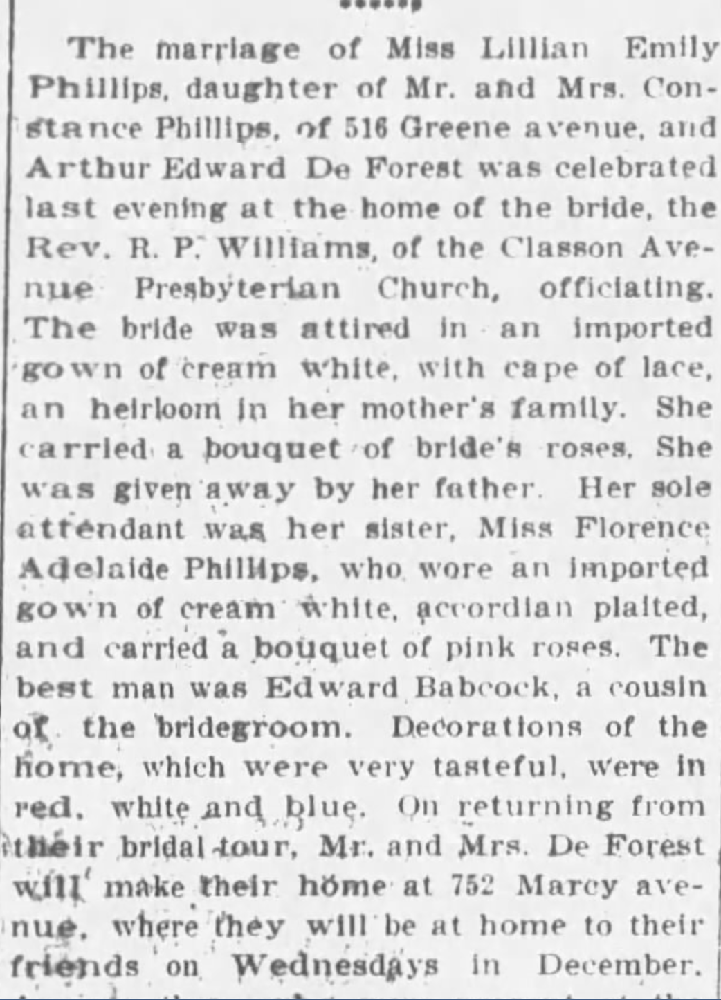 DeForest wedding 1 The Standard Union Brooklyn NY Oct 15 1903