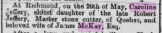 Jeffrey Caroline d 1885 Morning chronicle and commercial and shipping gazette, 28 mai 1885