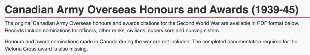 WWII Honours & Awards Indexed on Library and Archives Website