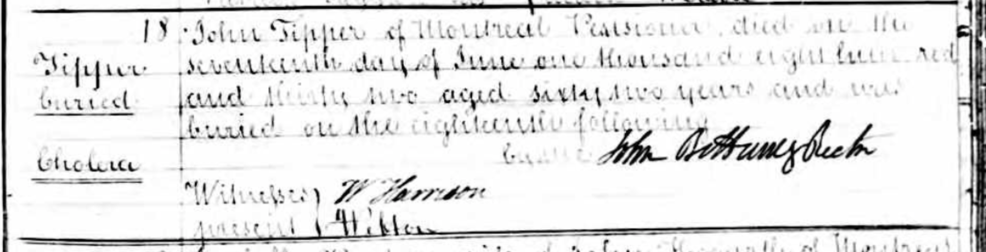 John Tipper cholera Christ Church Montreal 17 June 1832